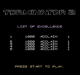 Terminator 2 Judgment Day title screen for NES